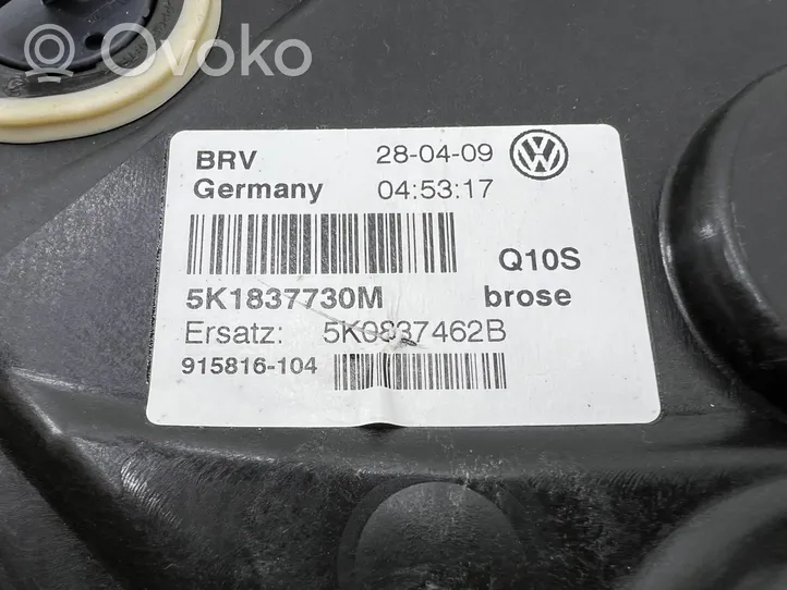 Volkswagen Golf VI Meccanismo di sollevamento del finestrino anteriore senza motorino 5K1837730