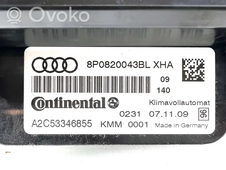 Audi A3 S3 A3 Sportback 8P Ilmastoinnin ohjainlaite 8P0820043BL