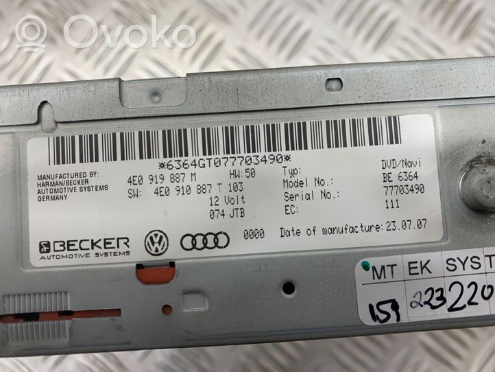 Audi A8 S8 D3 4E Stacja multimedialna GPS / CD / DVD 4E0910887T