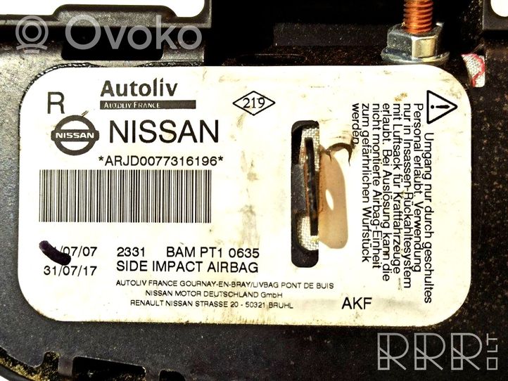 Nissan Qashqai Sėdynės oro pagalvė ARJD0077316196