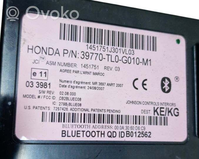 Honda Accord Moduł / Sterownik Bluetooth 39770TL0G010M1