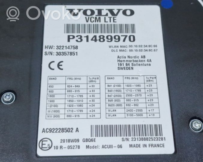 Volvo S90, V90 Muut ohjainlaitteet/moduulit P31489970
