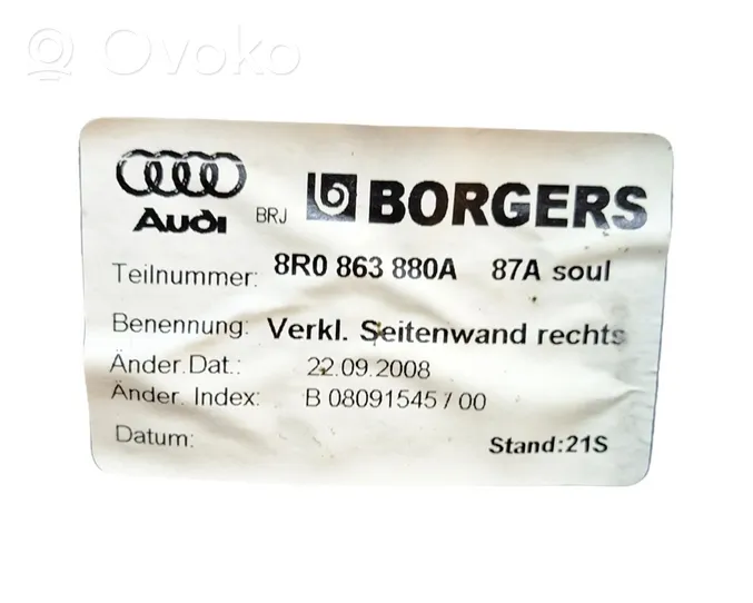 Audi Q5 SQ5 Panneau, garniture de coffre latérale 8R0863780A
