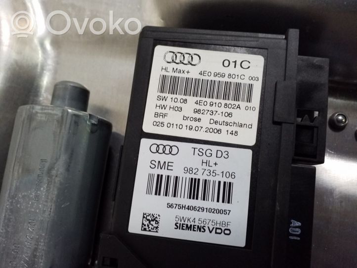 Audi A8 S8 D3 4E Mécanisme lève-vitre de porte arrière avec moteur 4E0839849A