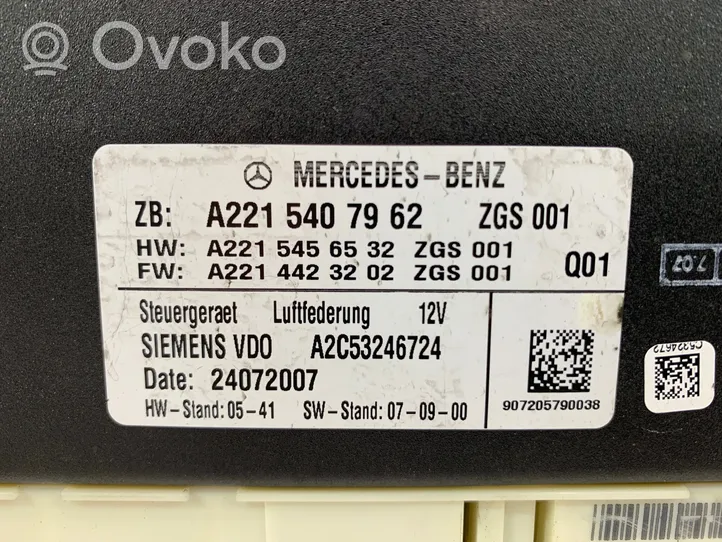 Mercedes-Benz S W221 Sterownik / Moduł zawieszenia pneumatycznego A2215407962