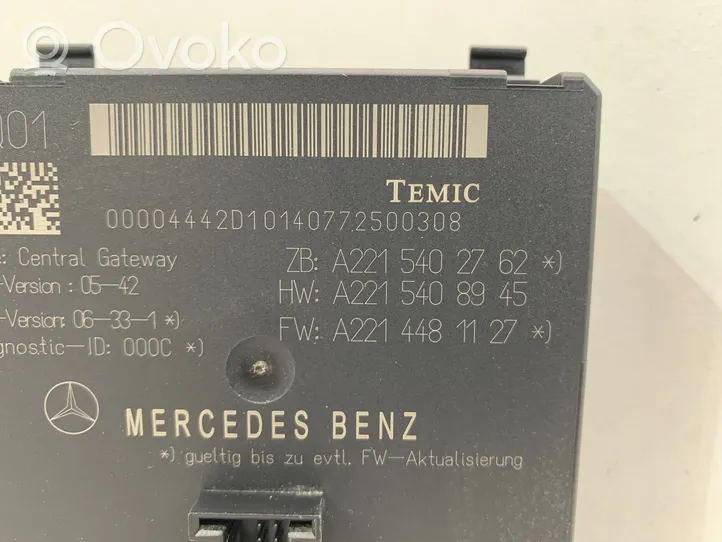 Mercedes-Benz S W221 Oven keskuslukituksen ohjausyksikön moduuli A2215402762