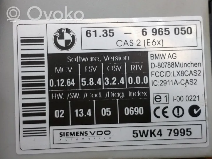 BMW 5 E60 E61 CAS vadības bloka modulis 6965050