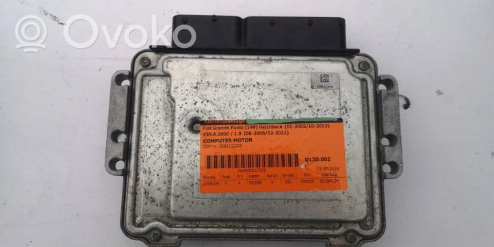 Fiat Grande Punto Komputer / Sterownik ECU i komplet kluczy 0281012305