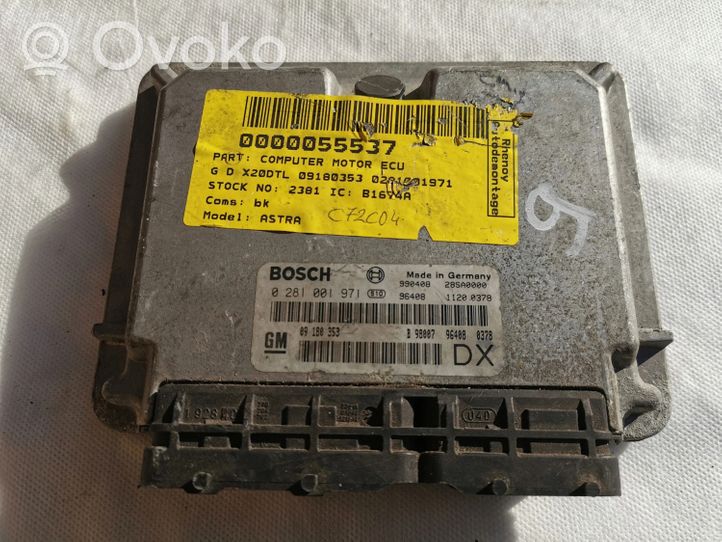 Opel Astra F Kit centralina motore ECU e serratura 0281001971