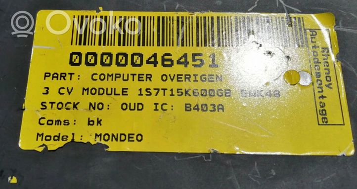 Ford Mondeo MK I Moottorinohjausyksikön sarja ja lukkosarja 1S7T15K600GB