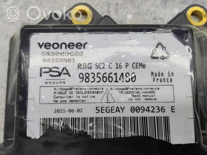 Opel Mokka B Turvatyynyn ohjainlaite/moduuli 9835661480