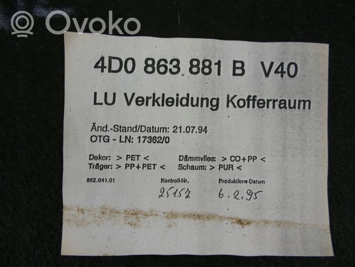 Audi A8 S8 D2 4D Panneau, garniture de coffre latérale 4D0863881B