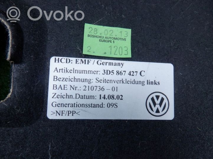 Volkswagen Phaeton Trunk/boot lower side trim panel 3D5867427C