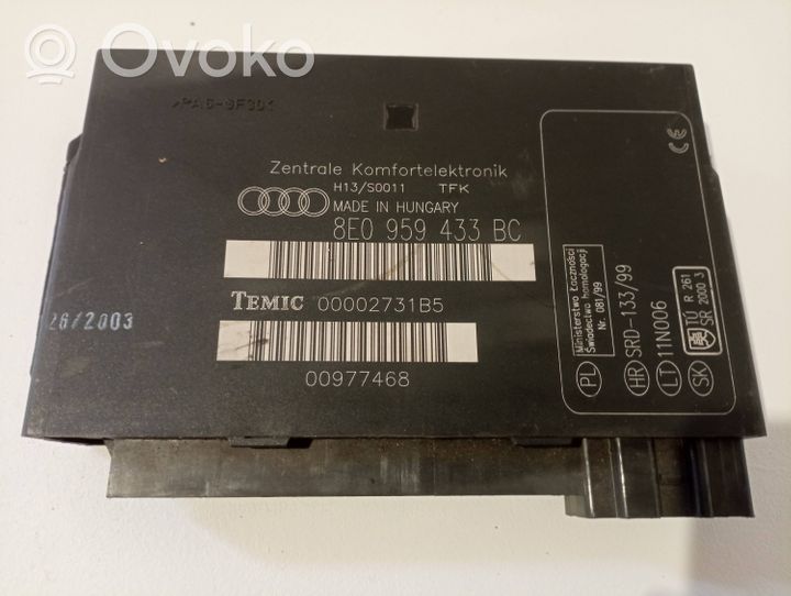 Audi A4 S4 B6 8E 8H Moduł / Sterownik komfortu 8E0959433BC