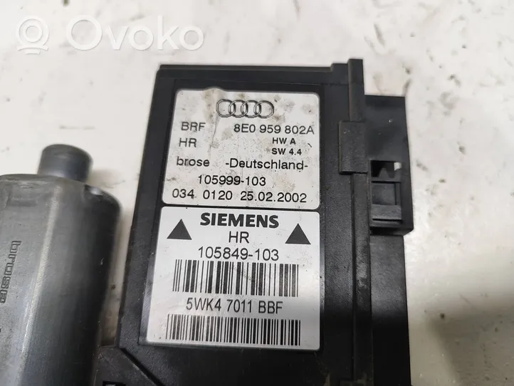 Audi A4 S4 B6 8E 8H Moteur de lève-vitre de porte avant 8E0959802A