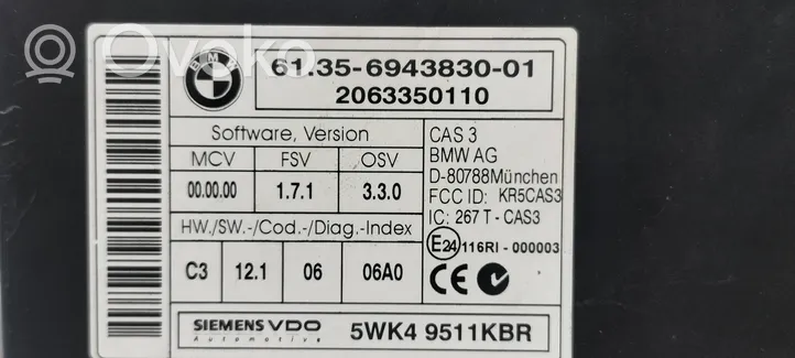 BMW 3 E90 E91 Komputer / Sterownik ECU i komplet kluczy 6943830