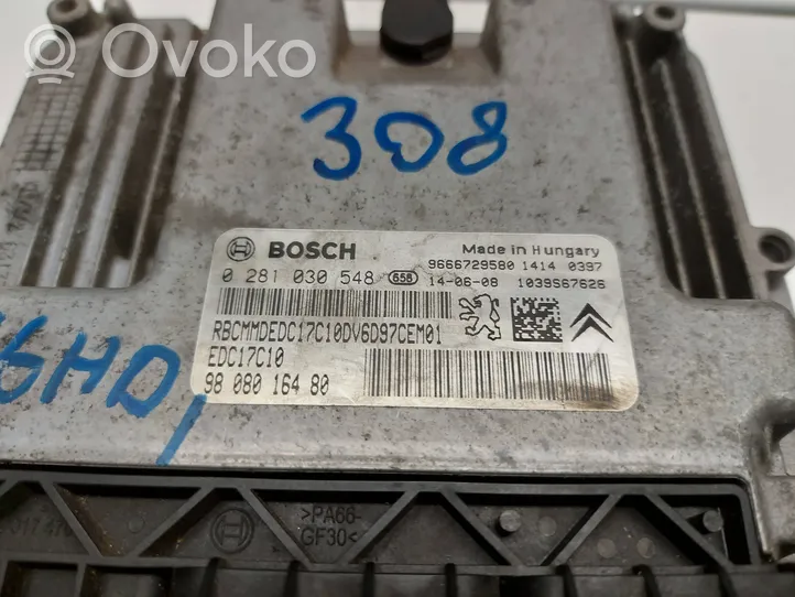 Peugeot 308 Komputer / Sterownik ECU i komplet kluczy 9808016480