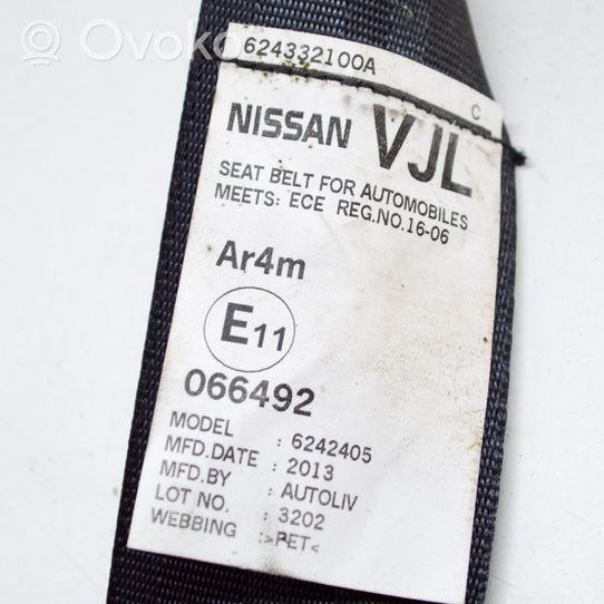 Nissan Leaf I (ZE0) Cintura di sicurezza posteriore 624332100A