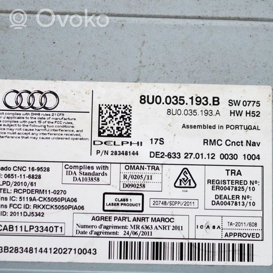 Audi Q3 8U Radio/CD/DVD/GPS-pääyksikkö 8U0035193B