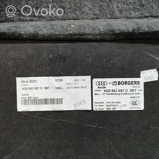 Audi A7 S7 4G Tavaratilan/takakontin alempi sivuverhoilu 4G8863887D