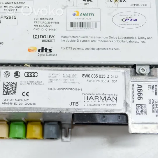 Audi A4 S4 B9 Radio / CD/DVD atskaņotājs / navigācija 8W0035035D