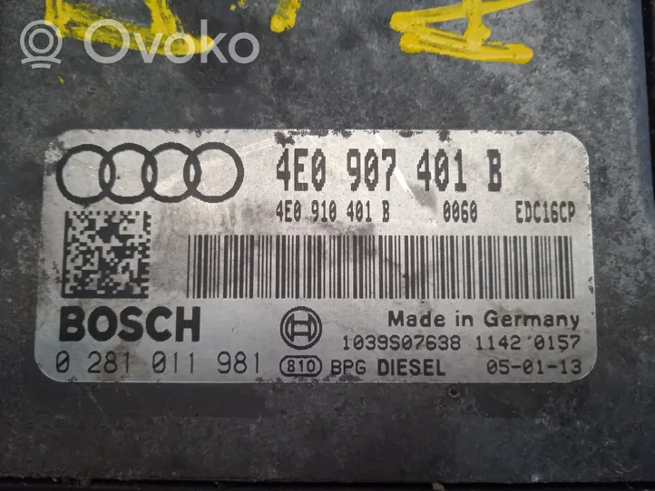 Audi A8 S8 D3 4E Centralina/modulo del motore 0281011981