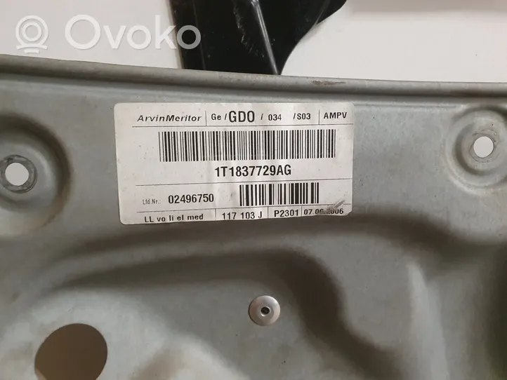 Volkswagen Touran I Etuikkunan nostomekanismi ilman moottoria 1T1837729AG