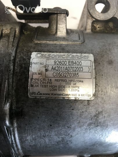 Nissan Navara D40 Ilmastointilaitteen kompressorin pumppu (A/C) 92600EB400