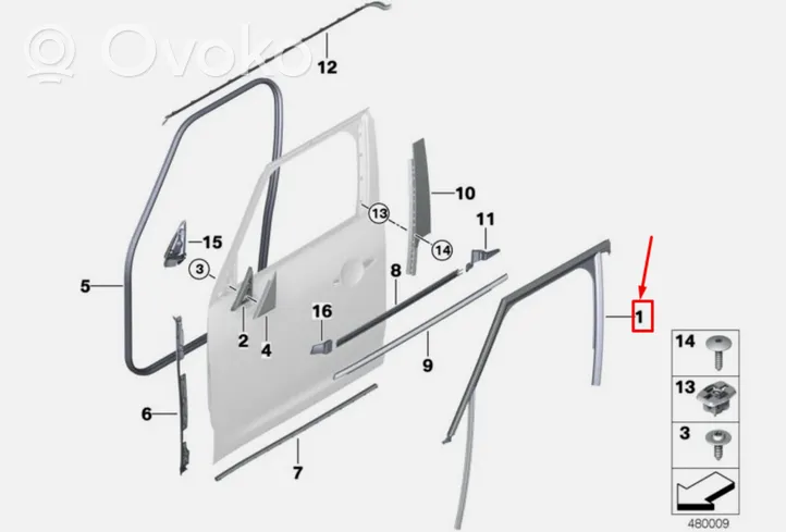 Mini Cooper Countryman F60 Uszczelka szyby drzwi przednich 7390093