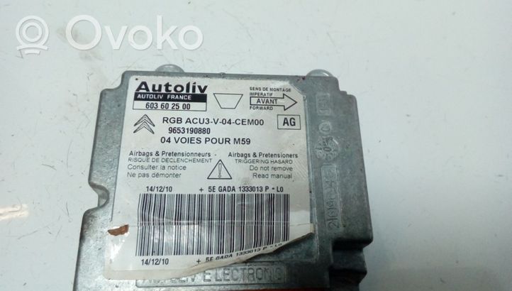 Citroen Berlingo Sterownik / Moduł Airbag 9653190880