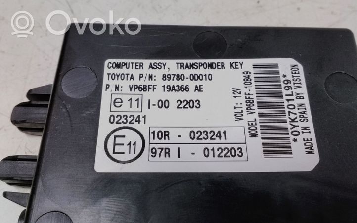 Toyota Yaris Unité de commande dispositif d'immobilisation 897800D010