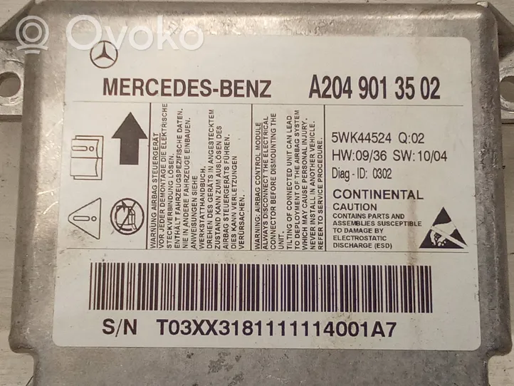 Mercedes-Benz C W204 Oro pagalvių valdymo blokas A2049013502