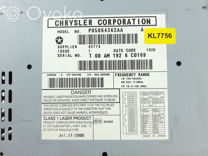 Dodge Caliber Unità principale autoradio/CD/DVD/GPS 05064362AA