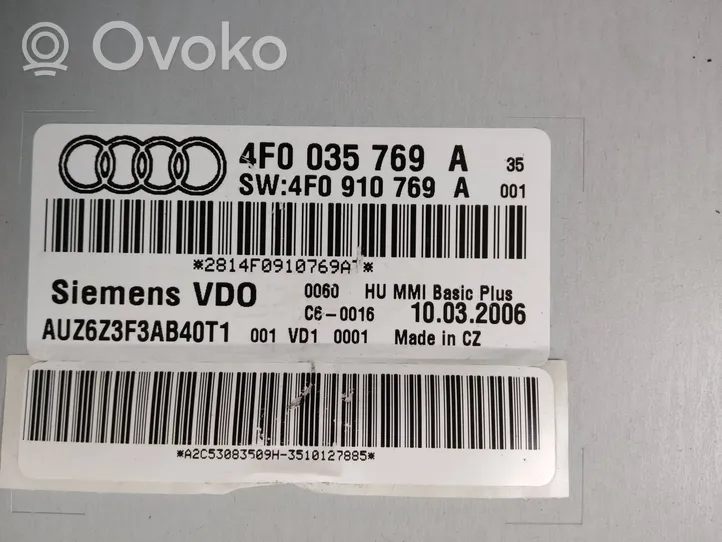 Audi A6 S6 C6 4F Radio/CD/DVD/GPS-pääyksikkö 4F0035769A