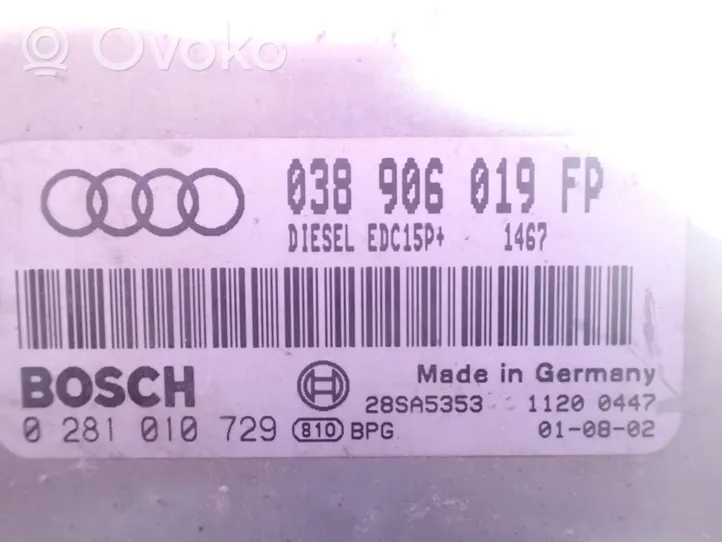 Audi A4 S4 B6 8E 8H Unité de commande, module ECU de moteur 038906019FP