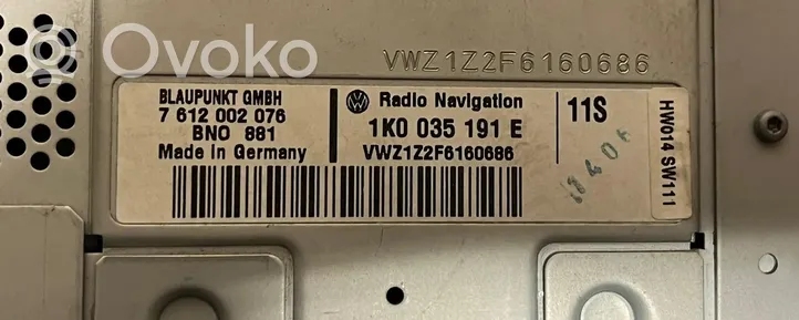 Volkswagen Touran I Radio/CD/DVD/GPS-pääyksikkö 1K0035191E