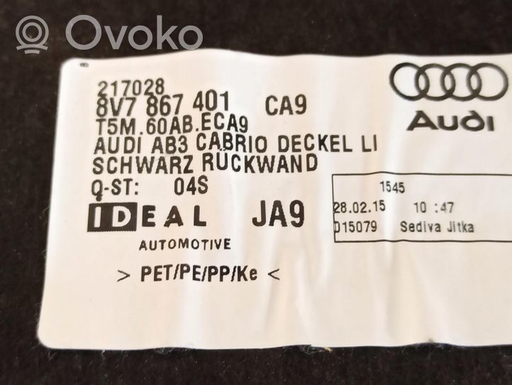 Audi A3 S3 8V Takaluukun/tavaratilan ylempi verhoilu 8V7867401