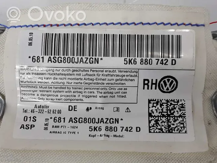 Volkswagen Golf VI Airbag da tetto 5K6880742D