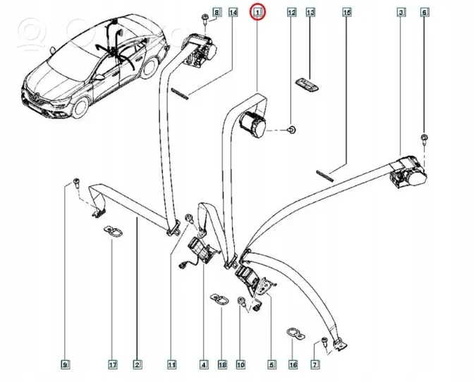 Renault Megane IV Keskipaikan turvavyö (takaistuin) 