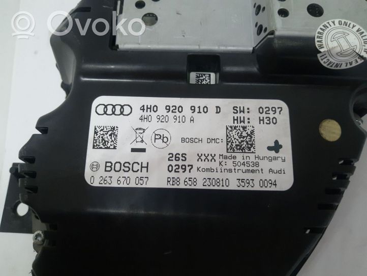 Audi A8 S8 D4 4H Spidometras (prietaisų skydelis) 4H0920910D