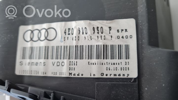 Audi A8 S8 D3 4E Tachimetro (quadro strumenti) 4E0920950P