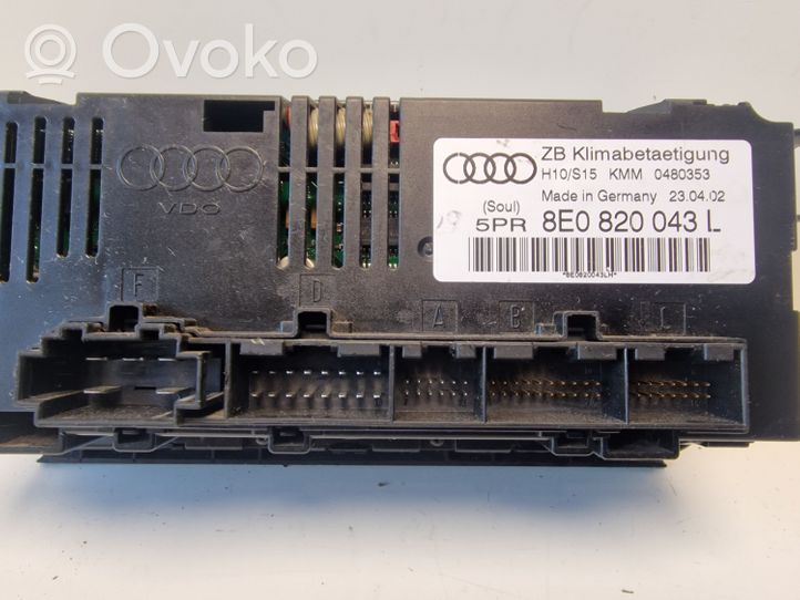 Audi A4 S4 B6 8E 8H Unité de contrôle climatique 8E0820043L