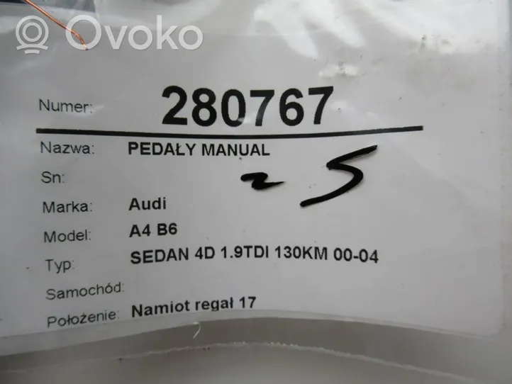 Audi A4 S4 B6 8E 8H Pedalų komplektas 8E1721117A