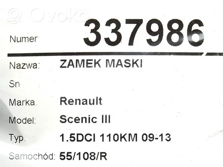 Renault Scenic III -  Grand scenic III Zamek pokrywy przedniej / maski silnika 656010010R