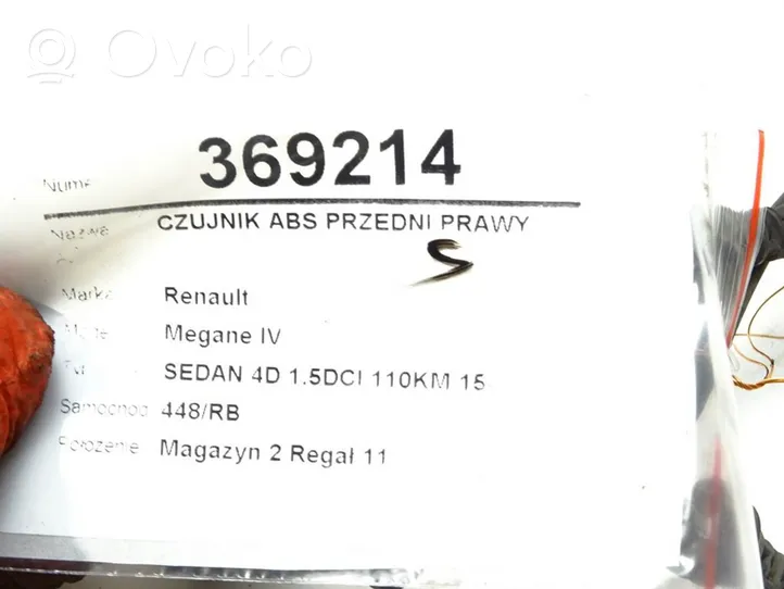 Renault Megane IV ABS-pyörän nopeusanturi 0265009613