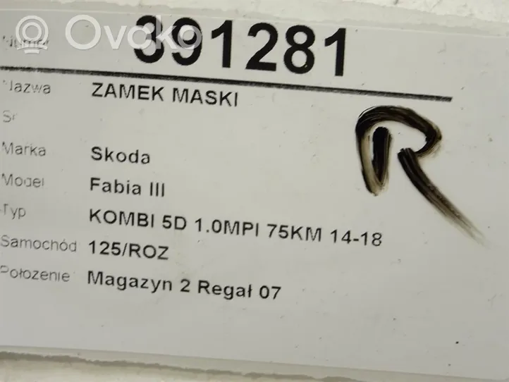 Skoda Fabia Mk3 (NJ) Zamek pokrywy przedniej / maski silnika 6V0823509D