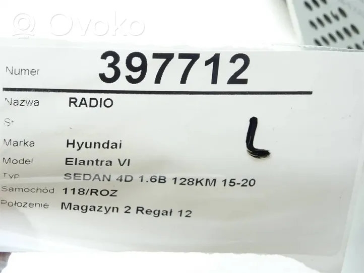 Hyundai Elantra VI Unité principale radio / CD / DVD / GPS 96180F2700