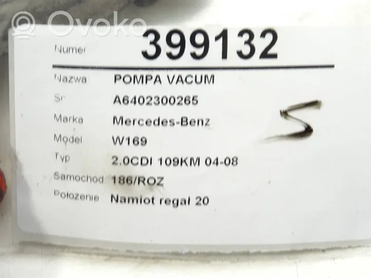 Mercedes-Benz A W169 Pompa podciśnienia / Vacum A6402300265