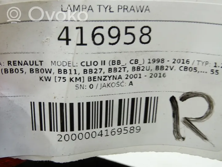 Renault Clio II Luci posteriori 8200071414