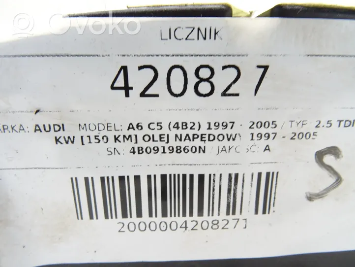 Audi A6 S6 C5 4B Tachimetro (quadro strumenti) 4B0919860N